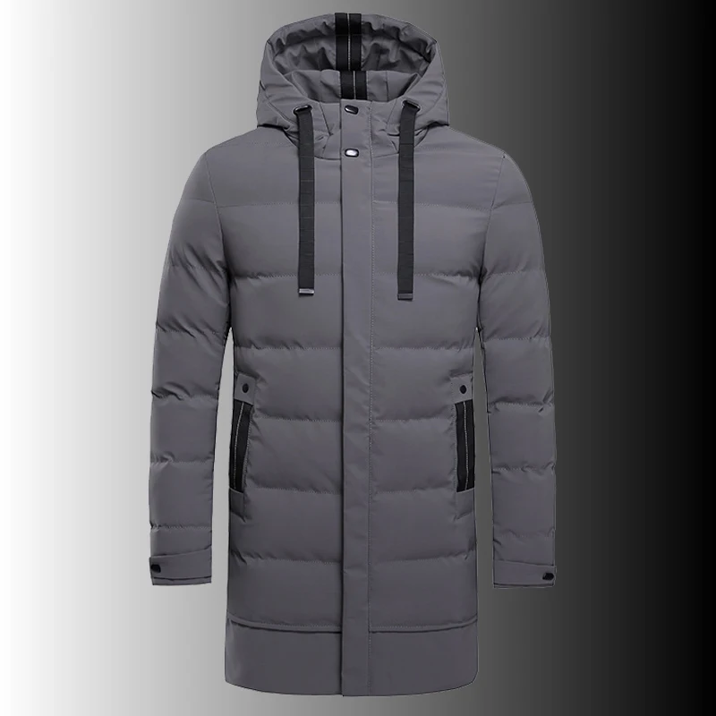 Chaqueta gruesa larga para hombre, Parkas cálidas con capucha, abrigos clásicos a prueba de viento, Parka de algodón con bolsillo, ropa de abrigo