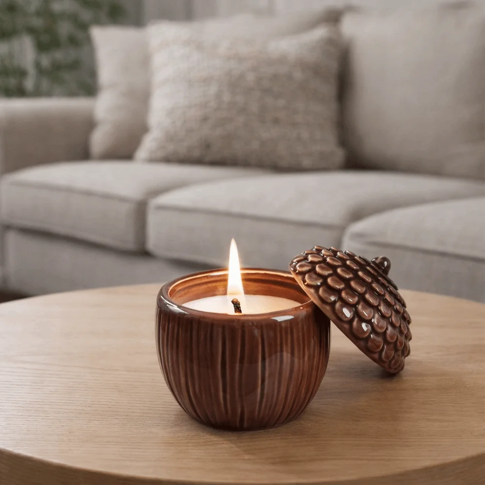 Multi-functional Ceramics Storage Jar with Lid Cute Pinecone Candle Cup Nut Shape Mini Candlestick Item Storage
