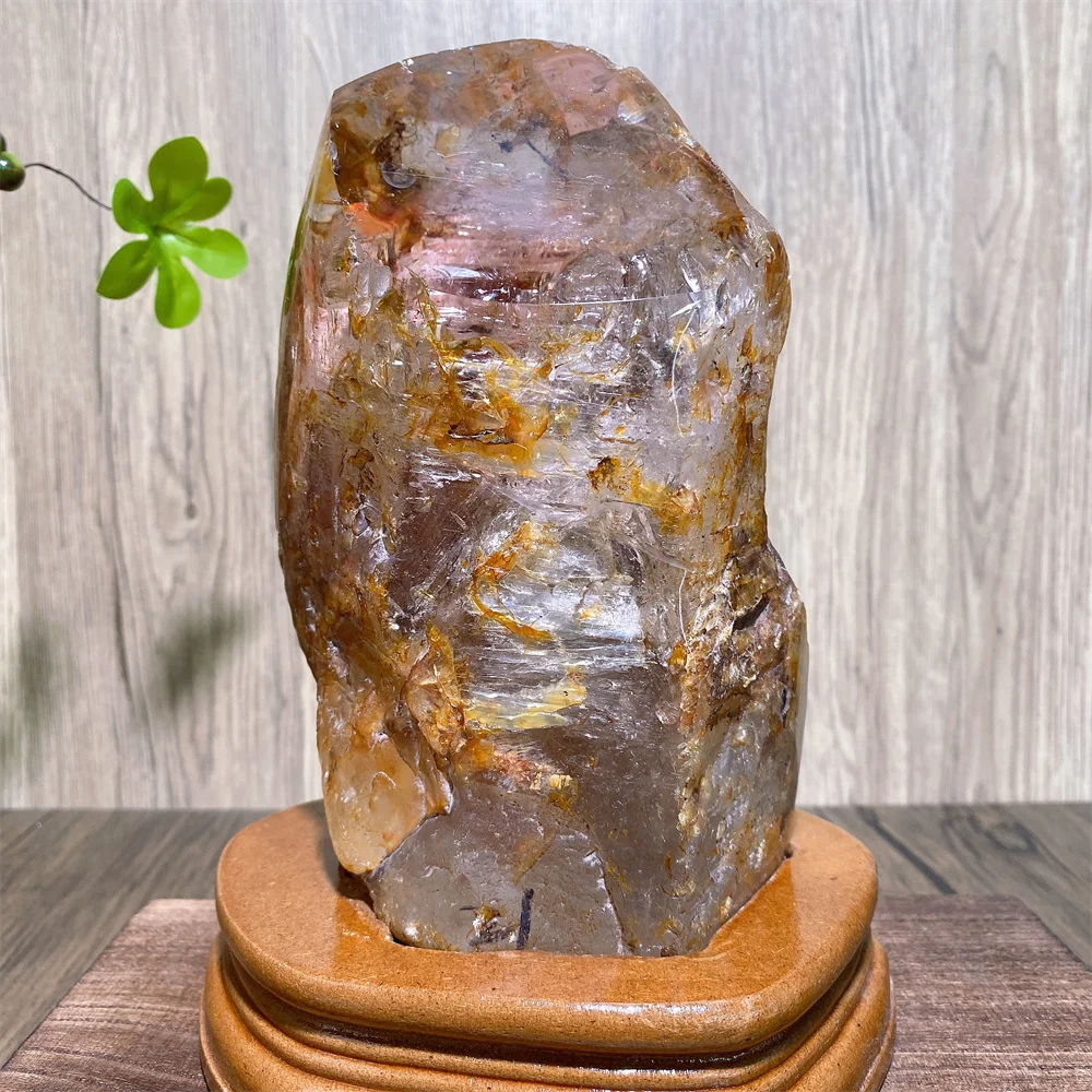 Natural Brazilian Large Unique Raw Golden Healer With Enhydro Quartz Point Tower Specimen for Collectibles Home Decoration Gift
