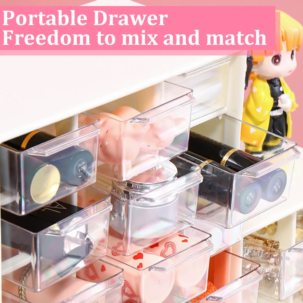 Desktop 9 Grid Storage Boxes Organizer Transparent Small Drawer Partitioned Student Desk Wall-mounted Sundries Storage Box Cute