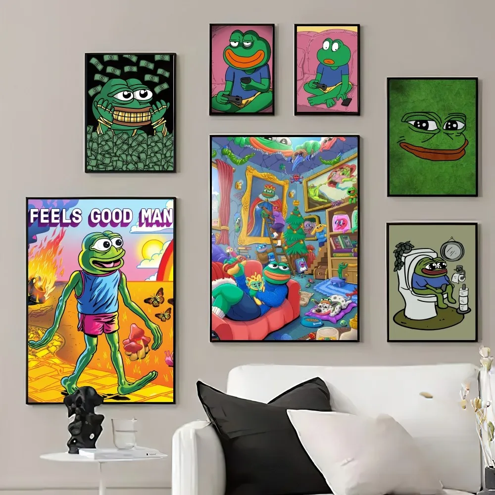 Cartoon P-Pepe the Frog funny Poster Prints Wall Pictures Living Room Home Decoration