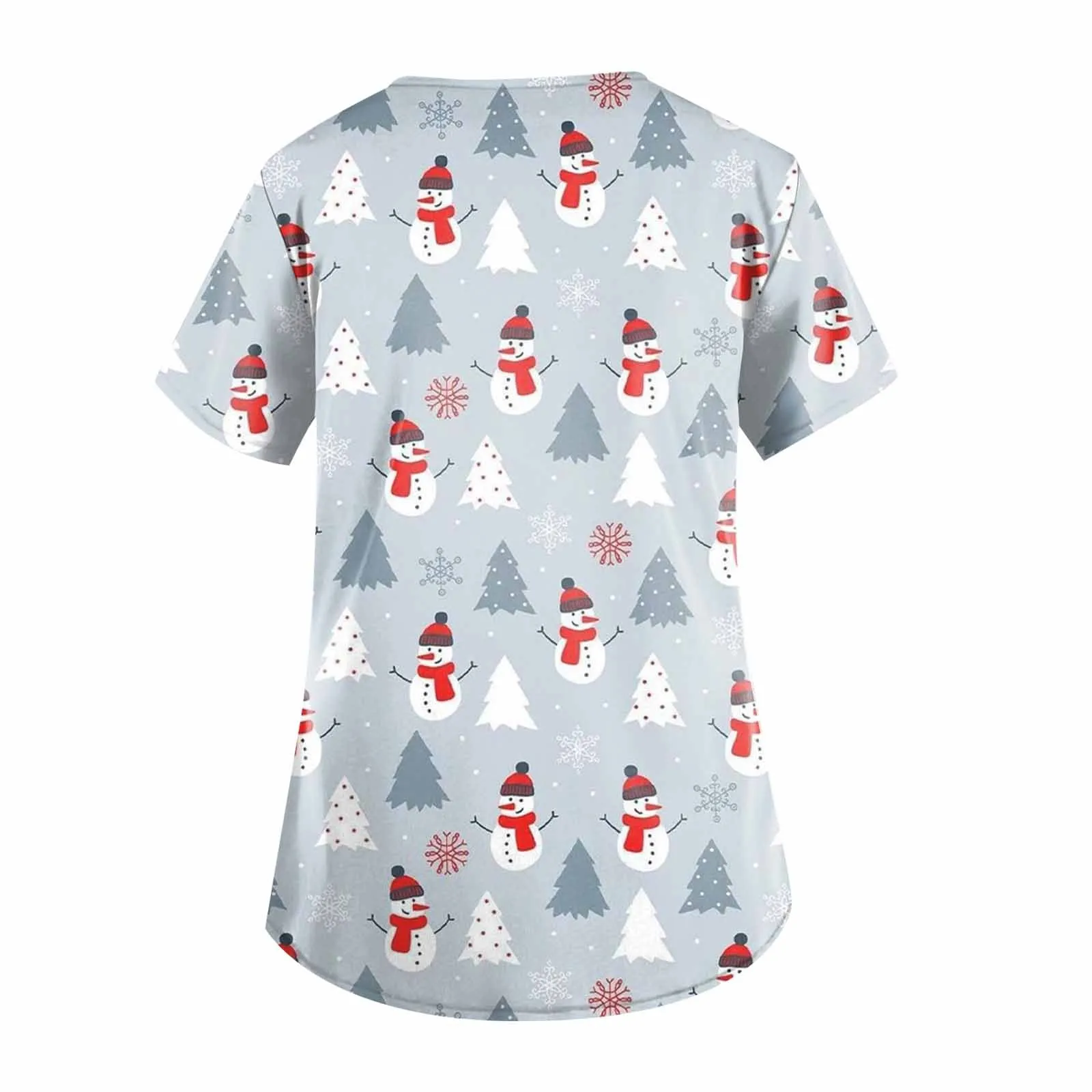 Ladies Care Nurse Uniform T-Shirt Casual Christmas Print Short Sleeve Pocket Loose Caring Workwear Hospital Nursed Blouse Spa