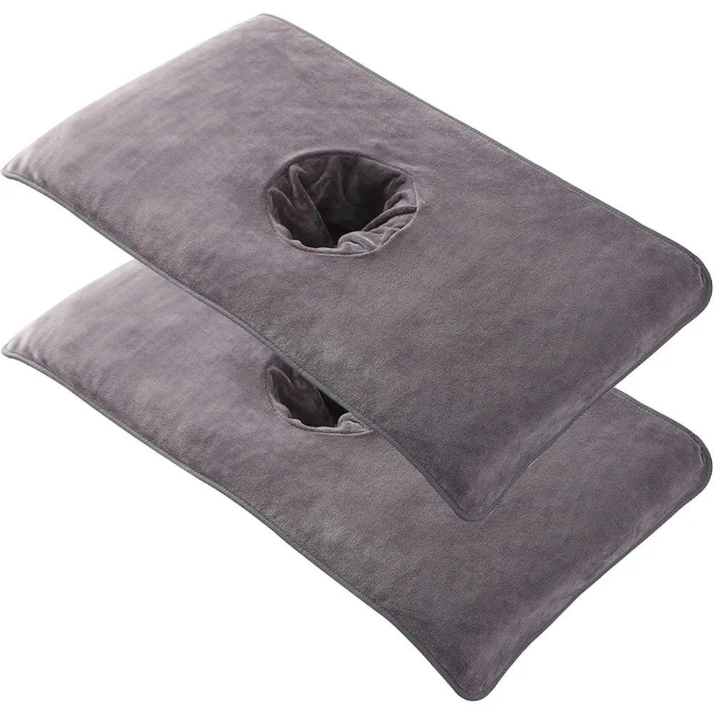 

2 шт. простыня для массажного стола из микрофибры с отверстием для лица, многоразовое покрытие для спа-кровати для ухода за кожей лица, темно-серый