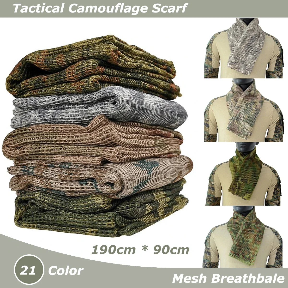 

Camouflage Scarf Tactical Mesh Breathbale Scarf Sniper Face Veil Camo Airsoft Hunting Cycling Hiking Neckerchief Mask