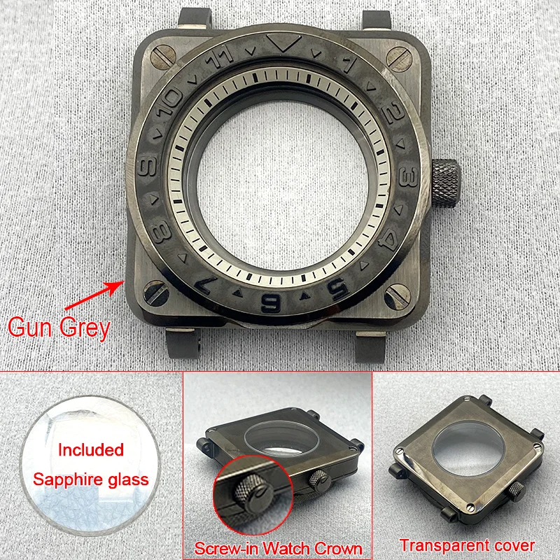 

42 мм Mod Gun Grey SKX007 Квадратный корпус для часов Подходит для механизма 7S 4R NH35 SKX007 SRPD 9 Style Pilots Cockpit Замените корпус по индивидуальному заказу