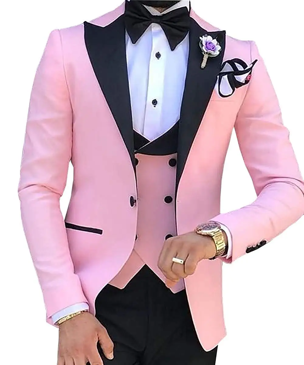 

2025 Latest Pink Men Suit For Men Business Suits Casual Suits Terno Masculino Men Clothing Groom Tuxedos 3PCS(Blazer+Pants+Vest)