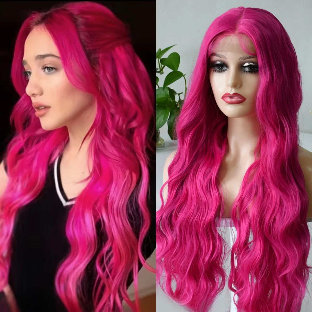 

Pink Wig Long Body Wave Lace Front Wig 13x4 HD Lace Front Wig Glueless Synthetic Heat Resistant Daily Ready To Wear On Sale
