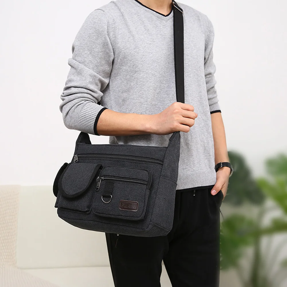 Men Travel Crossbody Bag Large Capacity Canvas Casual Messenger Bag Multifunctional Vintage Storage Bag Work School Bag for Male