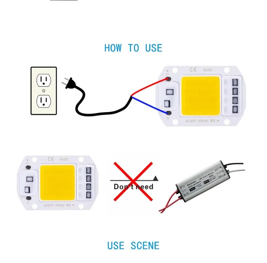10~1PCS 50W 30W 20W LED COB Chip 220V Led Chip No Need Smart IC Driver Diode Chip Beads for Flood Light Spotlight DIY Lighting