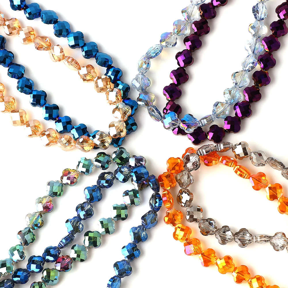 50 Stück Kristallglas Vierblättrige Kleeblatt-Perlen 6mm/8mm Lose Kreuzanhänger für DIY Schmuckherstellung Ohrringe Halsketten