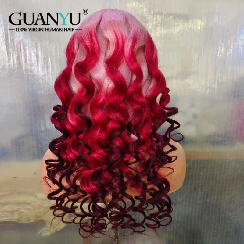

Ombre Pink-Red-99J Human Hair 13x6 HD Lace Front Wig Loose wave Ombre Grey-Red 13x4 Transparent Lace Frontal Wigs For Women