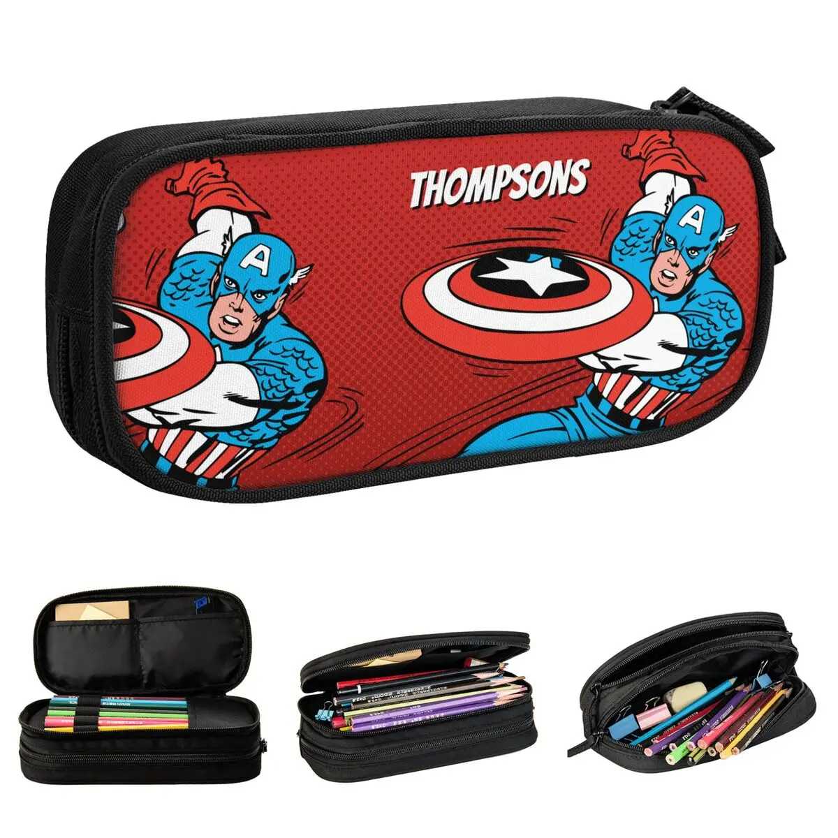 Captain America Shield Slash Pencil Case Lovely Pen Bag Student Large Storage Students School Zipper Pencilcases