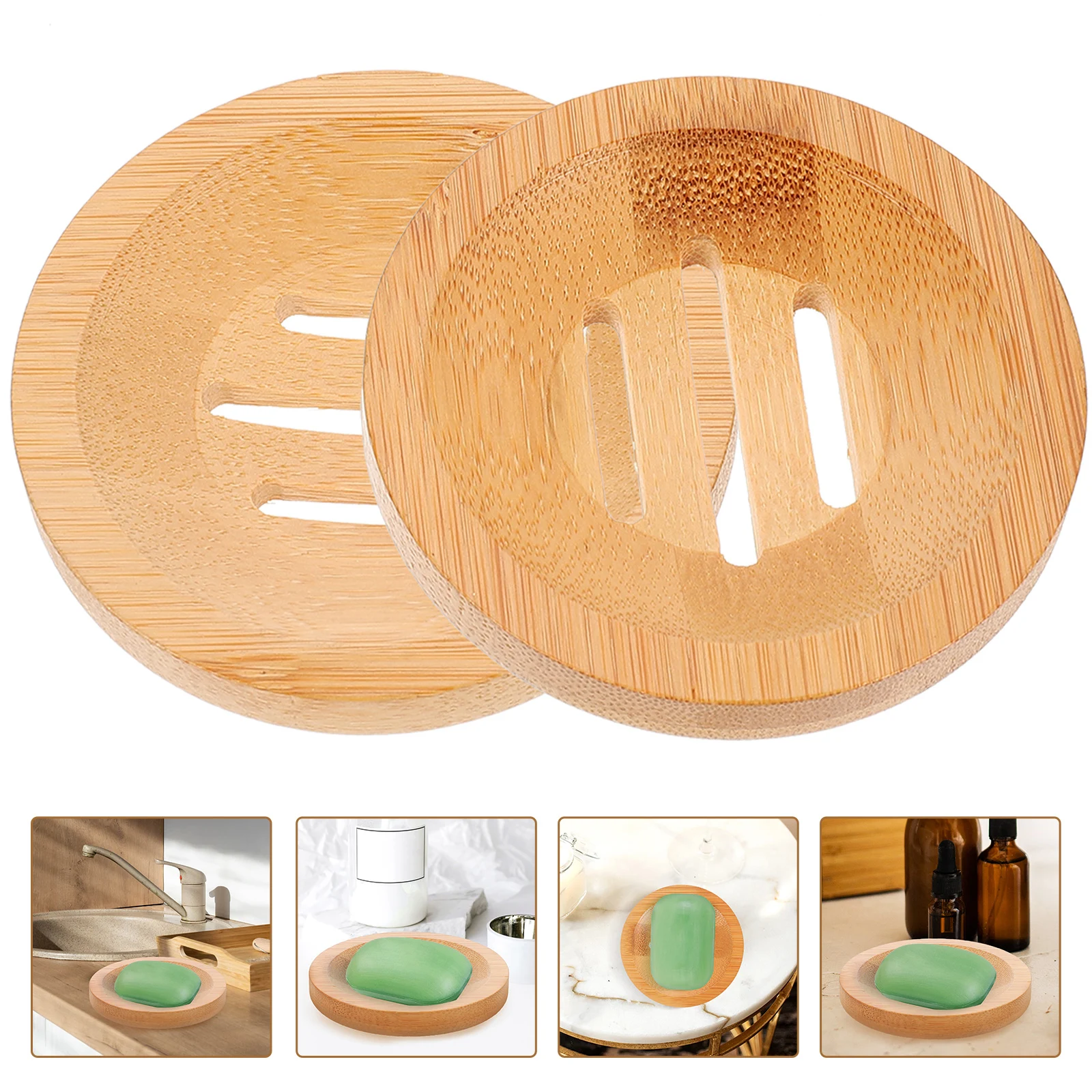 

2 Pcs Wooden Soap Box Trays Eco Friendly Draining Bamboo Holder for Bar Soap Bathroom Kitchen Travel Non Punch Quick Dry