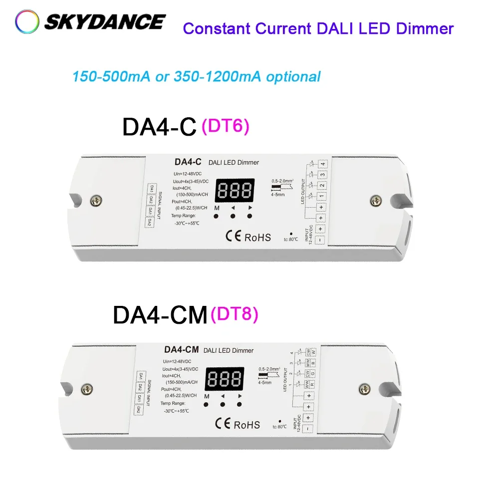 

Skydance 12V 24V DT6/DT8 Constant Current 4CH DALI Dimmer 4 Channel PWM dimming Numeric display Controller Drives LED Chip Lamp