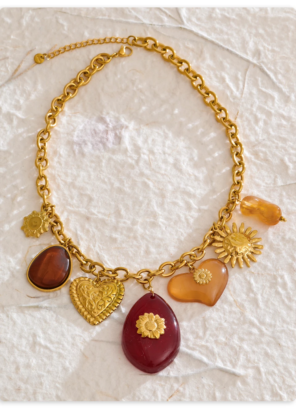 Yhpup Mode Acryl Harz Kirsche Blume Herz Sonne Anhänger Charms Halskette Edelstahl Goldene Handgemachte Schmuck Geschenk – Detail 5