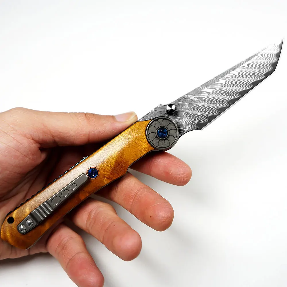 Outdoor VG10 kern Damascus staal goud kamfer houten handvat zakmes jungle survival camping zelfverdediging draagbaar gereedschap