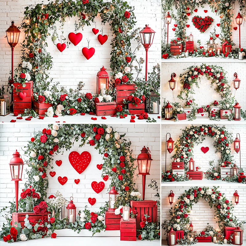 

LS Valentine's Day Backgrounds For Photographs Red Heart Love Rose Wall Lover Wedding Backdrop Shooting Decorations Studio