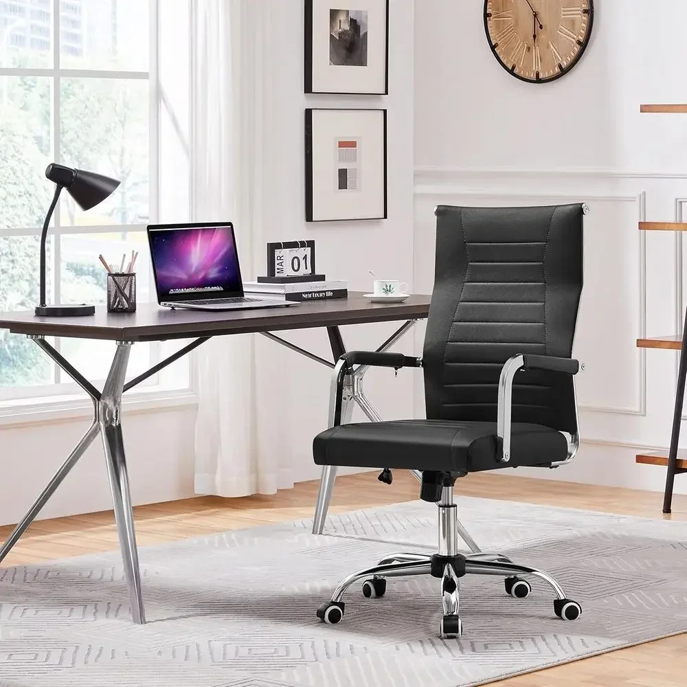 Ergonomic High-Back Swivel Chair with Adjustable Height for Management and Home Use, Black