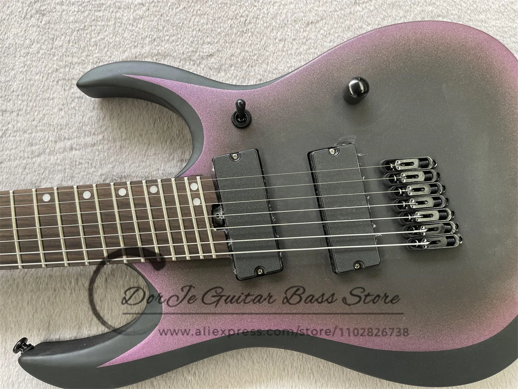 7 String Matte Black Purple Electric Guitar Mahogany Body Wing Wood Neck Independent bridge Fan Piece Note black tuning