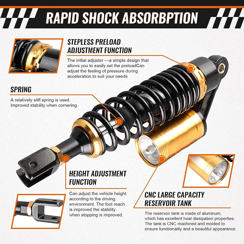 Factory Priced New Motorcycle Rear Air Suspension Shock Absorbers 360mm 380mm Motorcycle - Image 4