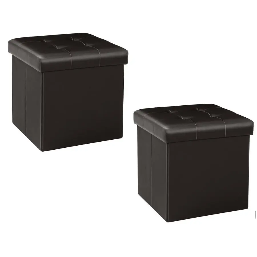 

Storage Ottoman Small Cube Foot Rest Seat Faux Leather, Brown 12.6X12.6X12.6 2 Pack