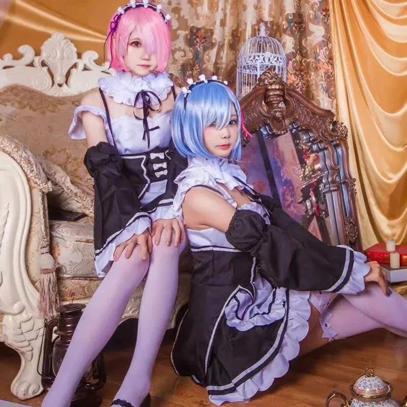 Bear's Den Cosplay Re:Zero Kara Hajimeru Isekai Seikatsu Costume Ram Rem Wig Black Dress Halloween Cos New 2025
