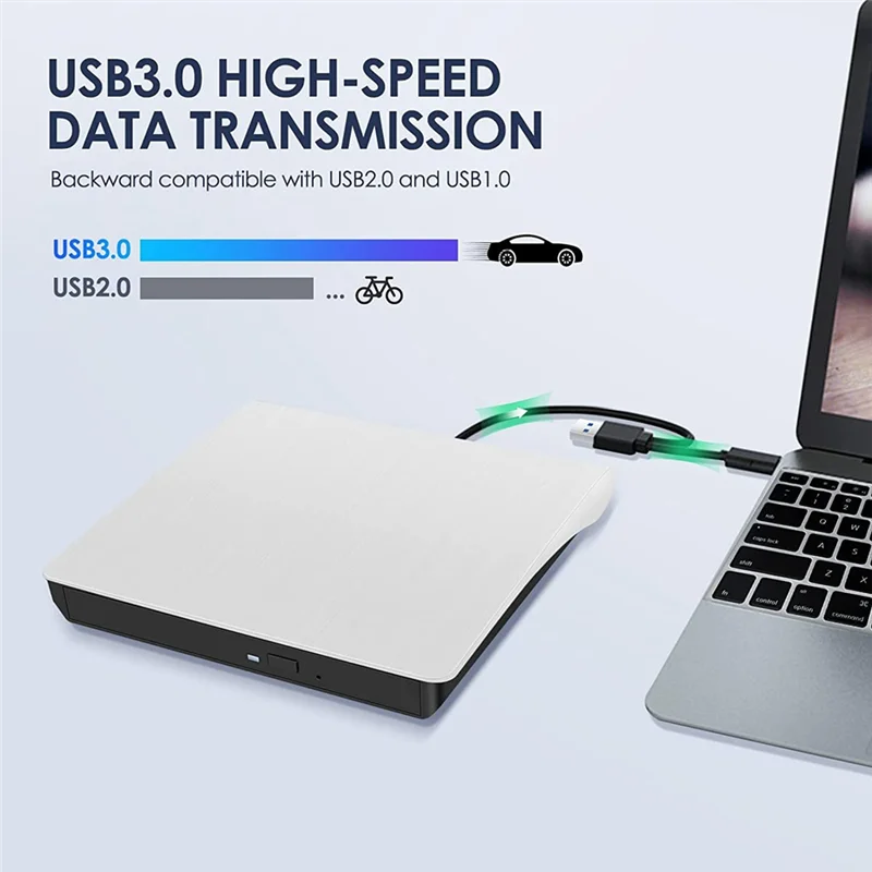 ABFN-محرك أقراص CD DVD +/-RW خارجي، USB 3.0 وUSB-C مشغل أقراص مضغوطة وأقراص DVD ROM محمول قارئ قارئ محرك أقراص إعادة الكتابة