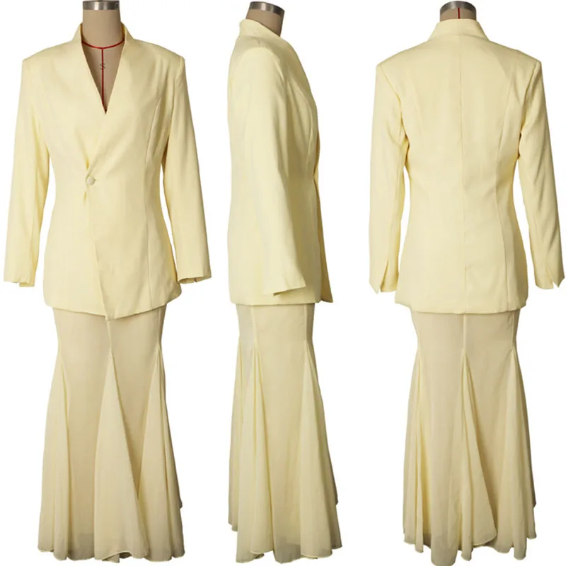 Doyerl أزياء أنيقة حزب اللباس مجموعات النساء 2 قطعة مجموعة الزي عيد ميلاد نادي ارتداء السترة معطف وشبكة حورية البحر تنورة طويلة مجموعات