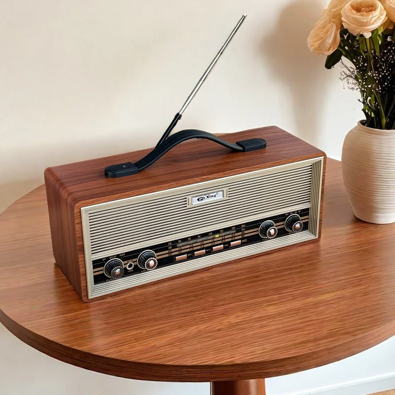 

Old Style Wooden Desktop Wireless Bluetooth Speaker Multiband AM FM SW 3 Band Radio Portable Stereo Speaker USB/TF Audio Player