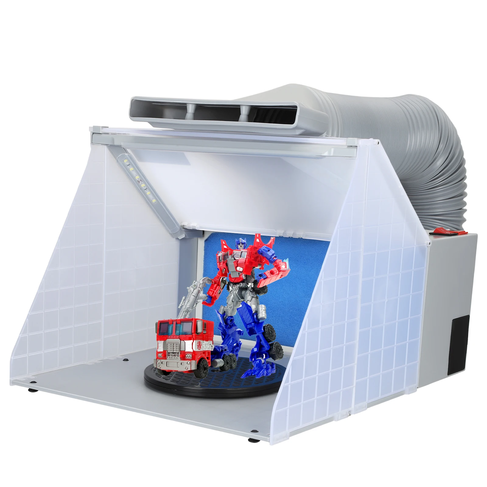 Airbrush Spray Booth Kit Airbrush Portable Hobby Painting Models with 3 LED Lights Exhaust Ventilation Fan Filter, Turntable,