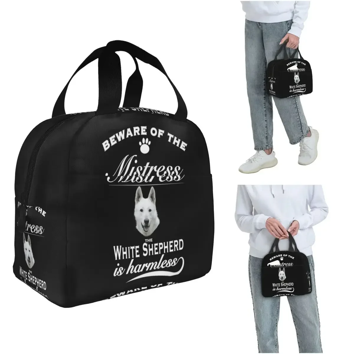 White German Shepherd Dog Insulated Lunch Bag for Women Children Leakproof Food Boxes Thermal Lunch Box Tote