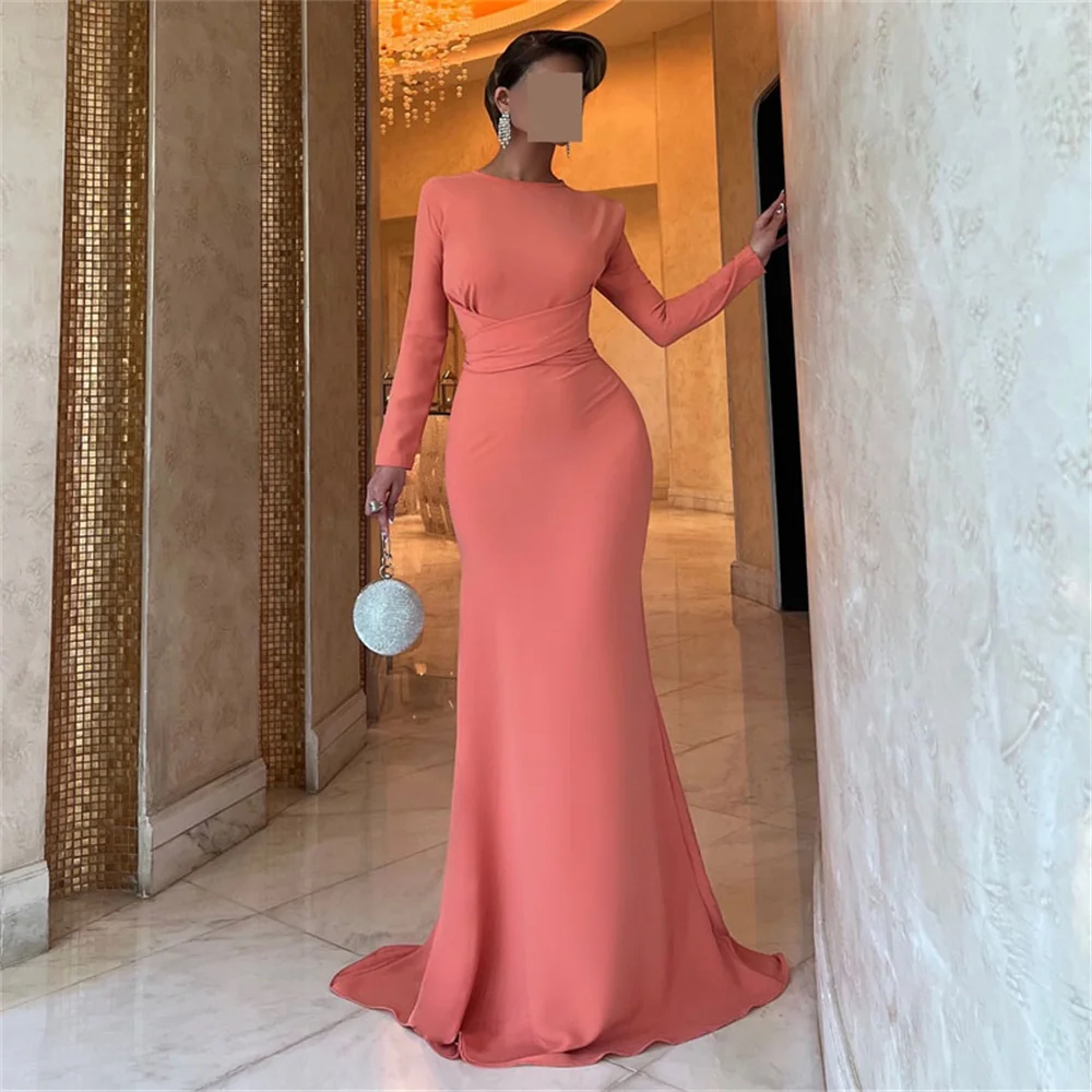 ROYET Vintage O Neck Simple Pleat Full Sleeve Long Prom Dress Floor Length Sweep Train Elegant Classic Evening Gown 2024