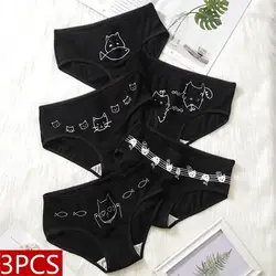 3 Pcs 만화 인쇄 블랙 플러스 사이즈 삼각형 속옷 코튼 팬티 여성 통기성 부드러운 란제리 여자 여성 속옷
