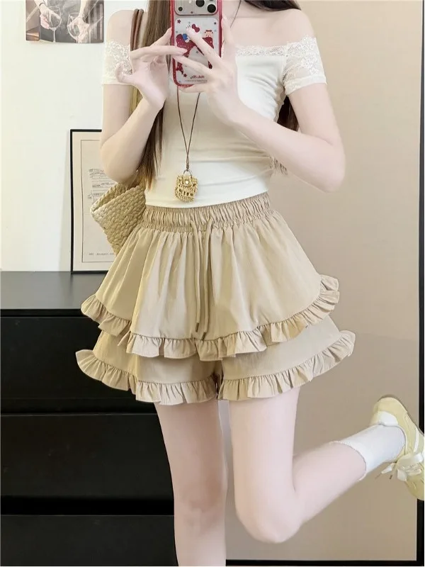 

High Waist A-Line Shorts Maxi Size Women's Summer New Style High Waist Flounce Versatile Design Korean Style Commute Wind