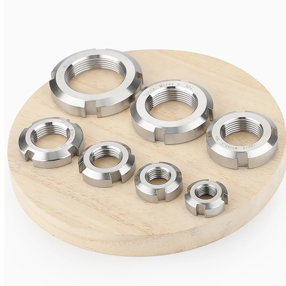 High Precision Four-Slot Slotted Round Nuts M10-M200 304 Stainless Steel Round Lock Nut ER CNC Nut for Various Rolling Bearings