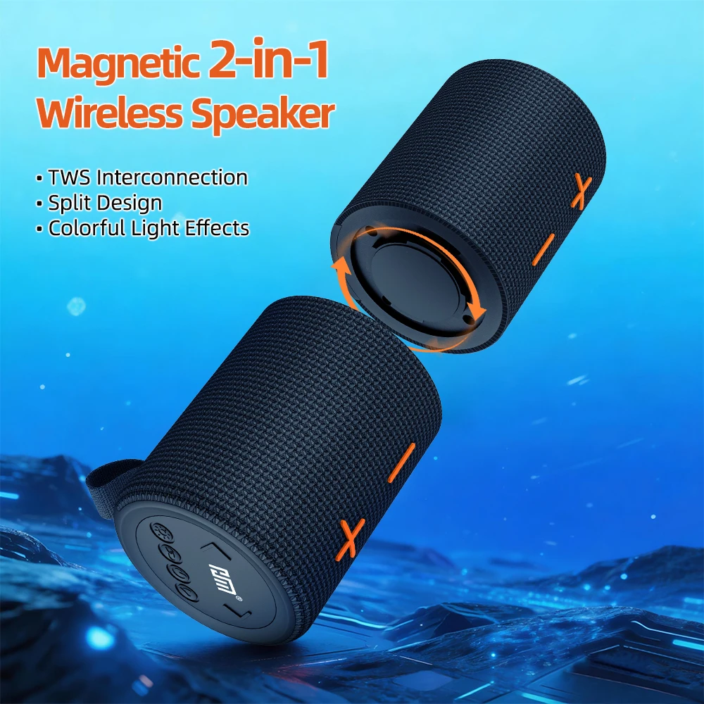 2-in-1 portable detachable Bluetooth speaker, 20W high-volume stereo, RGB lightweight portable subwoofer, radio /TF/USB.