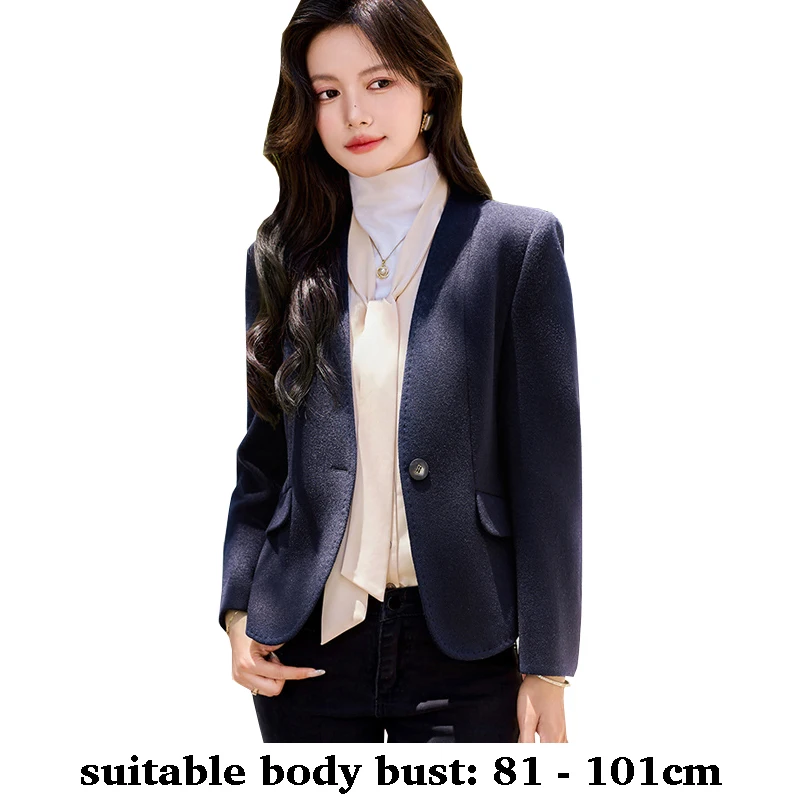 

Высококачественный женский шерстяной пиджак с v-образным вырезом на одной пуговице и длинными рукавами, осень-зима 2024, элегантная офисная одежда, синий, серый, розовый