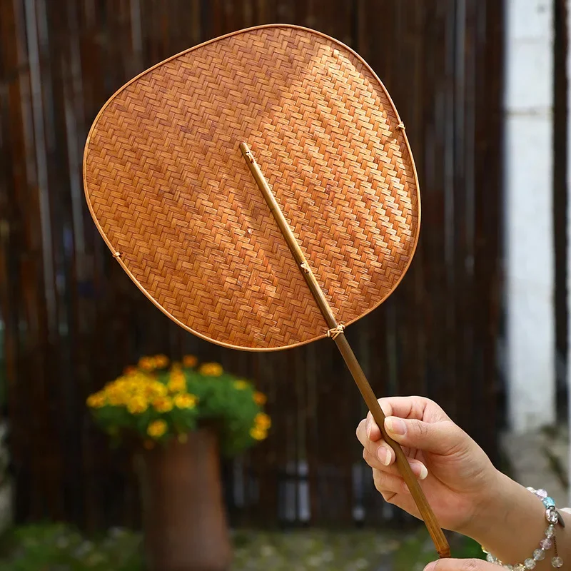 

Guofeng lacquered bamboo woven group fan old-fashioned double-sided Hanfu palm fan handmade Chinese fan to cool down in summer