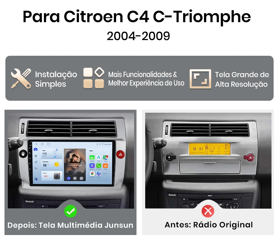 Junsun 8-Kern AI Sprachsteuerung Radio Carplay Android Auto Autoradio für Citroen C4 C-Triomphe C-Quatre 2004-2009 GPS 2din Multimedia – Detail 3