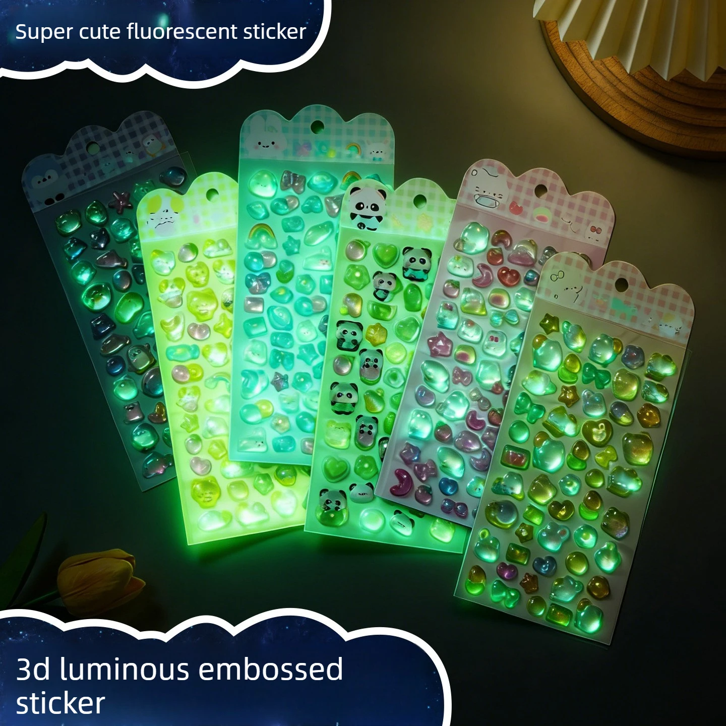Luminous 3D Embossed Stickers Cartoon Kids Decals DIY PC Diamond Decor for Phone Case Japanese Style