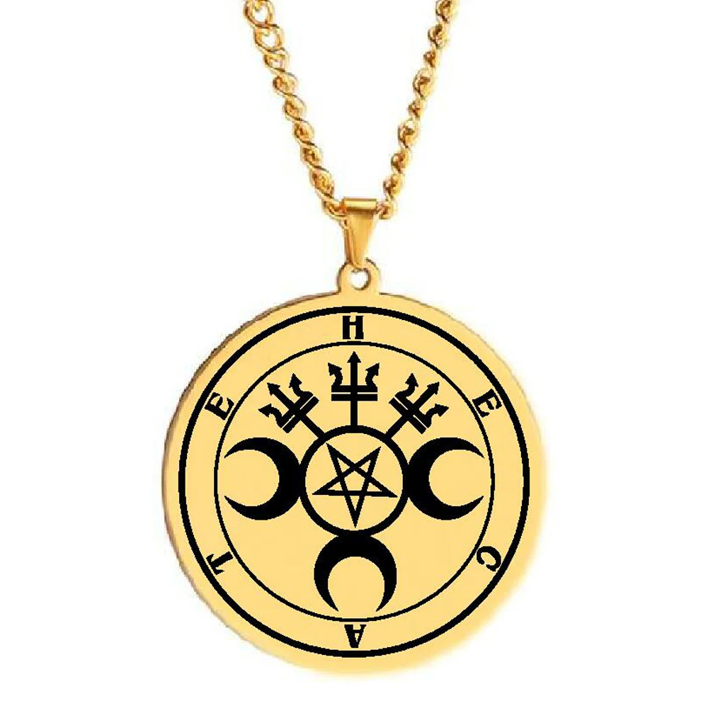 Hecate Sigil Goddess Night Moon Ghosts Necromancy Sorcery Witch Wicca Amulet Talisman Jewelry Stainless Steel Pendant Necklace