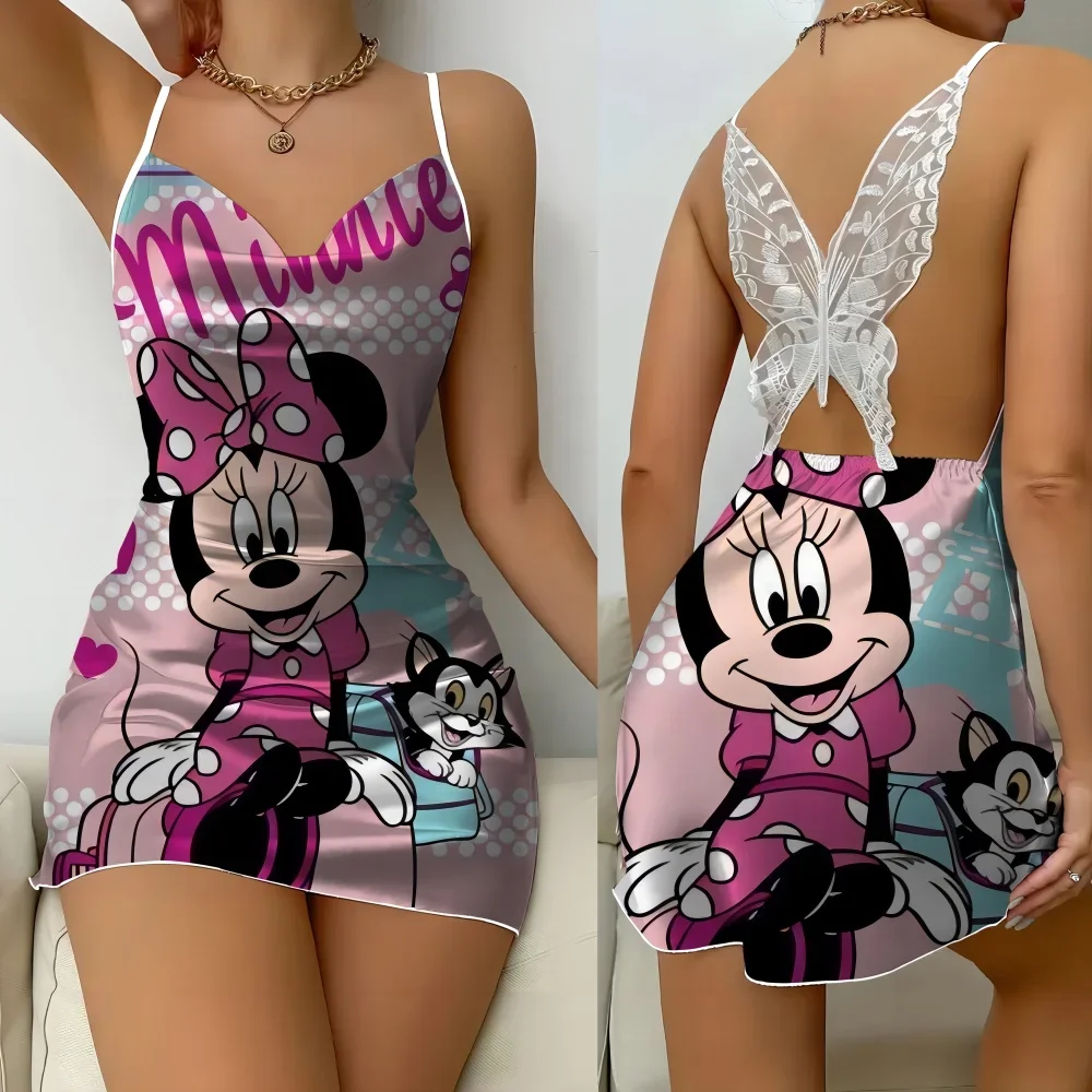 Summer Nightwear for Women Sexy Sleeping Dress Comfortable Sleevesless Female Pajama Disney Cartoon Pattern Women's Home Dress