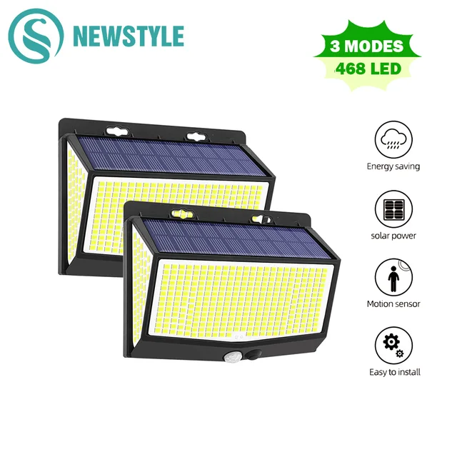 138/468/238 Lampa słoneczna LED Zewnętrzna wodoodporna do ogrodu Zasilana światłem słonecznym uliczna lampa ścienna oświetlenie bezpieczeństwa 3 tryby