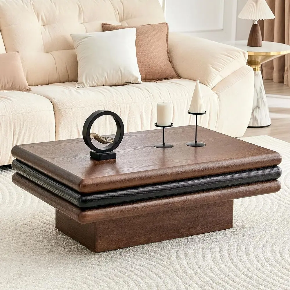 

Rustic 31.5 Stacked 3-Tier Coffee Table with Walnut & Black Design for Living Room, Easy Assembly