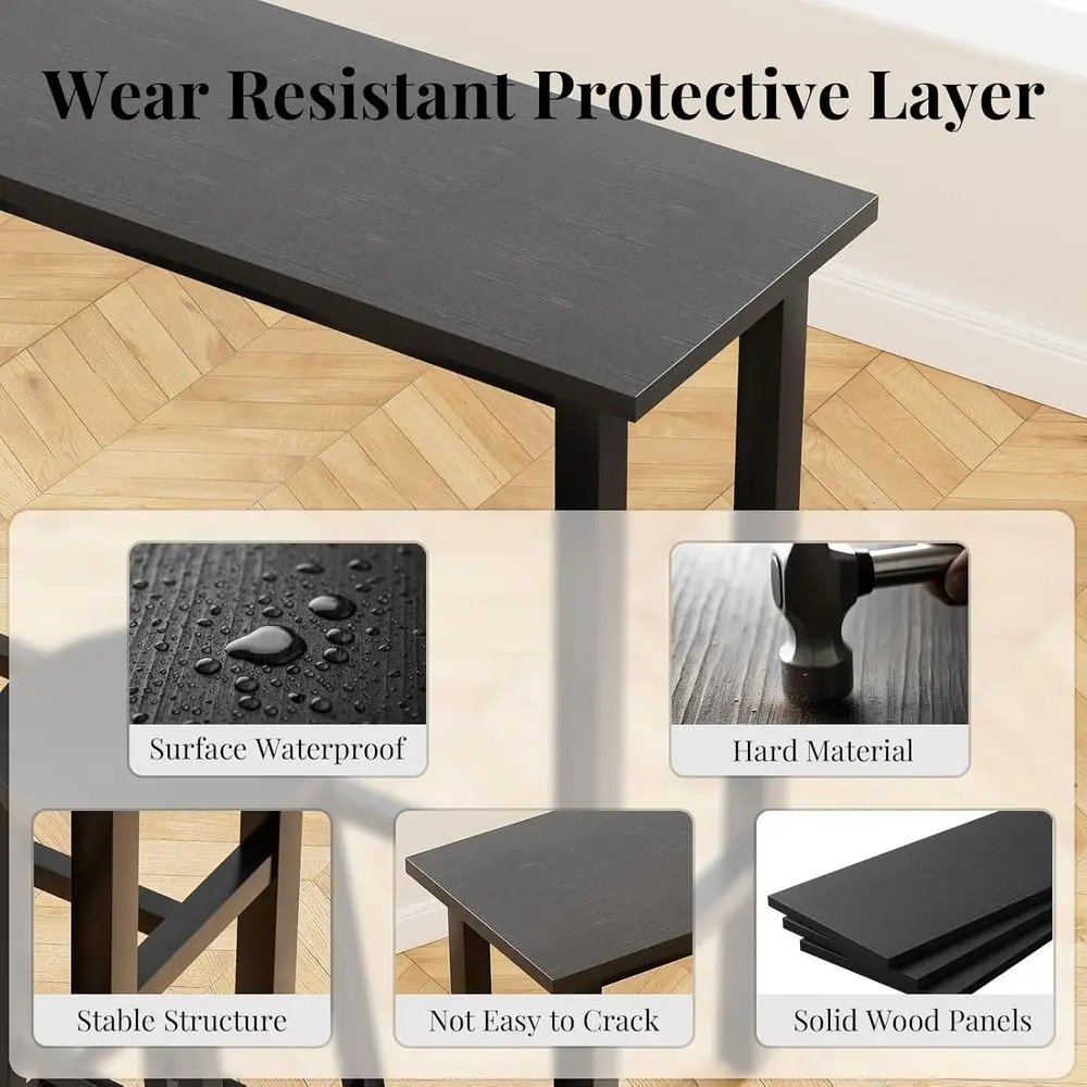 Counter-Height Pub Table Set for 4, Kitchen Dining, Small Spaces, Metal Frame, Black Console Table with Stools