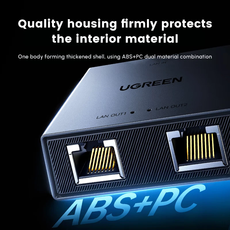 UGREEN Ethernet Splitter 100Mbps Ethernet Splitter 1 a 2, Plug and Play, 2 dispositivos en red simultáneamente