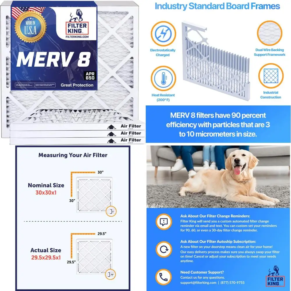 

12x30x2 MERV 8 Pleated Air Filters 12-Pack - HVAC A/C Furnace Filters, Made in USA, Actual Size 11.5x29.5x1, High Efficiency Air