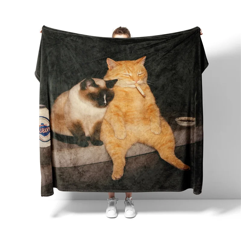 Aertemisi Funny Smoking Cat Meme Cigarette Gen Z Joke Pet Blanket for Small Medium Large Dog Cat Puppy Kitten Couch Sofa Bed