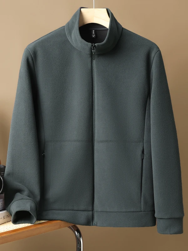 

Thiened Fce Anti-Ball Anti-Wind Warm Stand Collar Jaet Men Autumn Winter Color Simple Casual Loose Outerwear