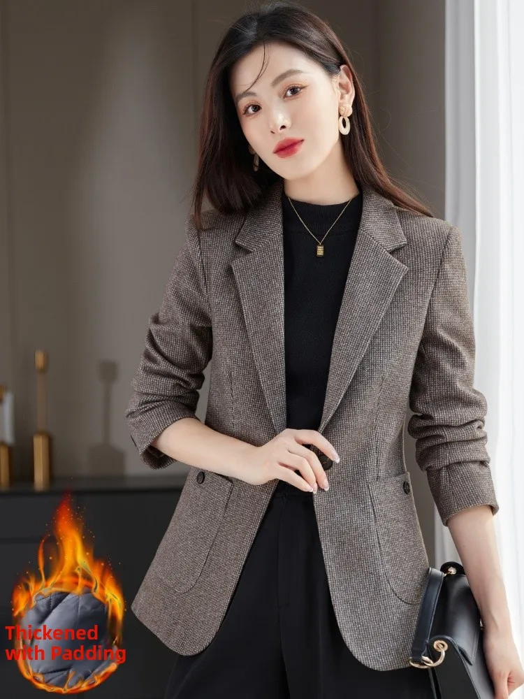 

Thickened Woolen Suit Jacket Women's Fashion Winter Coat Cotton Added Extra Layered Stylish Small Size Ladies Coat